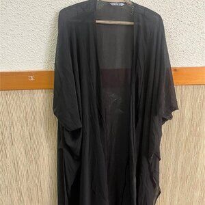 La Vie En Rose Black Sheer Open blouse swim cover up sweater wrap size large